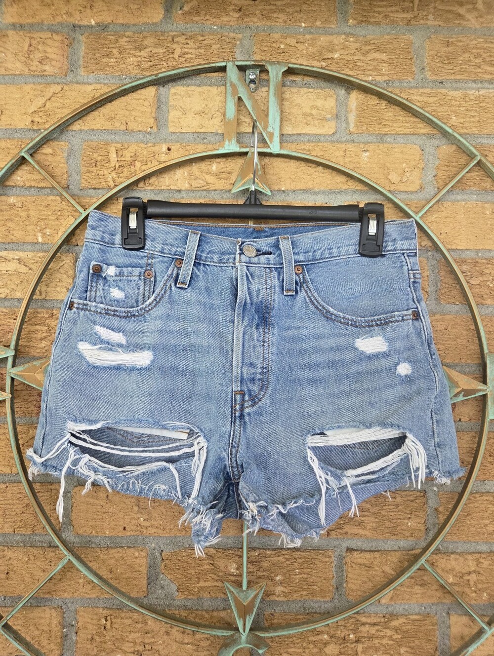 Levi's 501 High Rise Button Fly Distressed Denim Cutoff Shorts Women's Sz 27